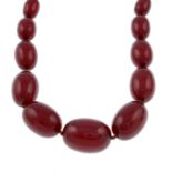 A graduated bakelite bead necklace.