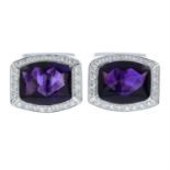 A pair of cabochon amethyst and pavé-set brilliant-cut diamond cufflinks.