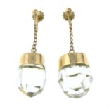 A pair of 9ct gold faceted glass drop earrings.