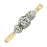 An 18ct gold diamond three-stone ring.