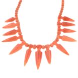 A coral necklace, with matching pair of coral earrings. AF.