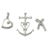 A selection of heart and cross pendants.