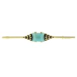 A blue-gem and black enamel bar brooch.