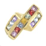 A 9ct gold multi-coloured sapphire dress ring.