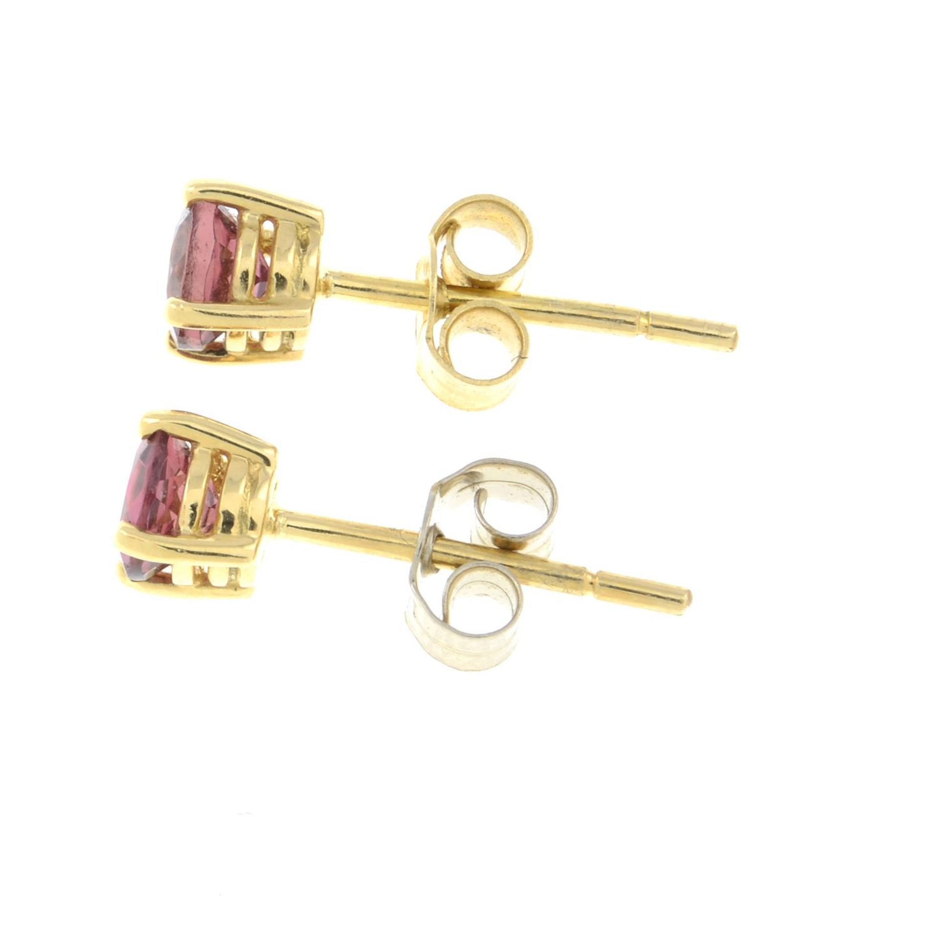 A pair of 18ct gold pink tourmaline stud earrings. - Image 2 of 2