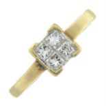 An 18ct gold square-shape diamond cluster ring.