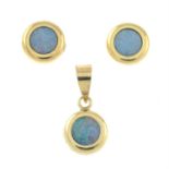 An opal pendant and stud earring set.