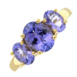 An 18ct gold tanzanite three-stone ring.