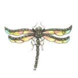 A plique-a-jour and marcasite brooch of a dragonfly.