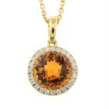 A rose-cut citrine and brilliant-cut diamond pendant with and 18ct gold chain.