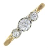 An 18ct gold diamond three-stone ring.