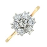 A 9ct gold old-cut diamond cluster ring.
