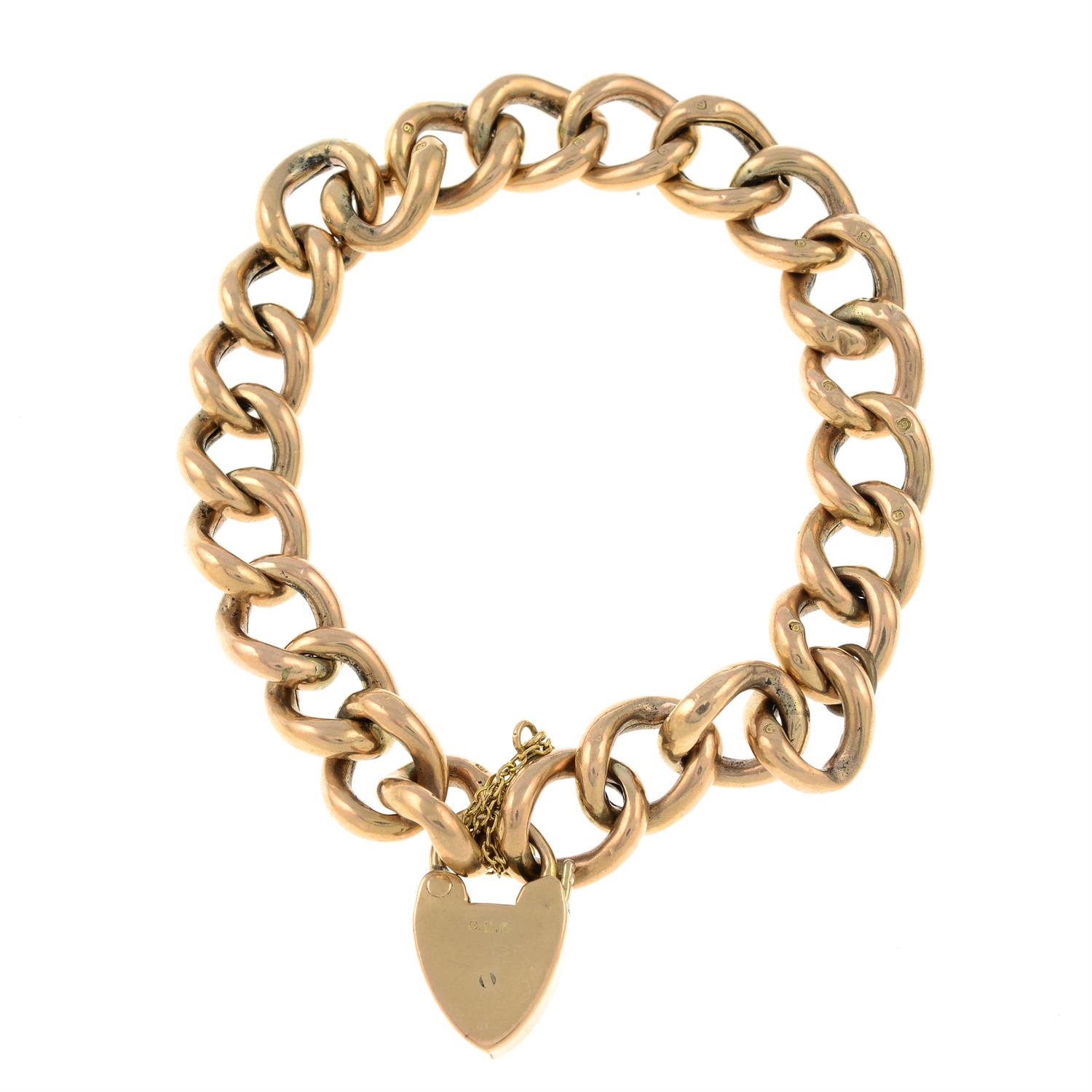 A 9ct gold bracelet with heart-lock clasp. - Image 2 of 2