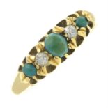 An Edwardian turquoise and old-cut diamond five-stone ring.