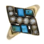 A late Victorian 15ct gold turquoise and split pearl ring.