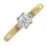 A 9ct gold brilliant-cut diamond single-stone ring.