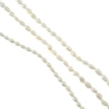 Two cultured pearl necklaces.