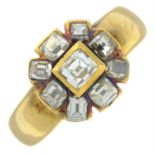 A square-shape diamond cluster ring.