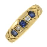 A late Victorian 18ct gold sapphire and diamond ring.