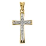 A brilliant-cut diamond cross pendant.