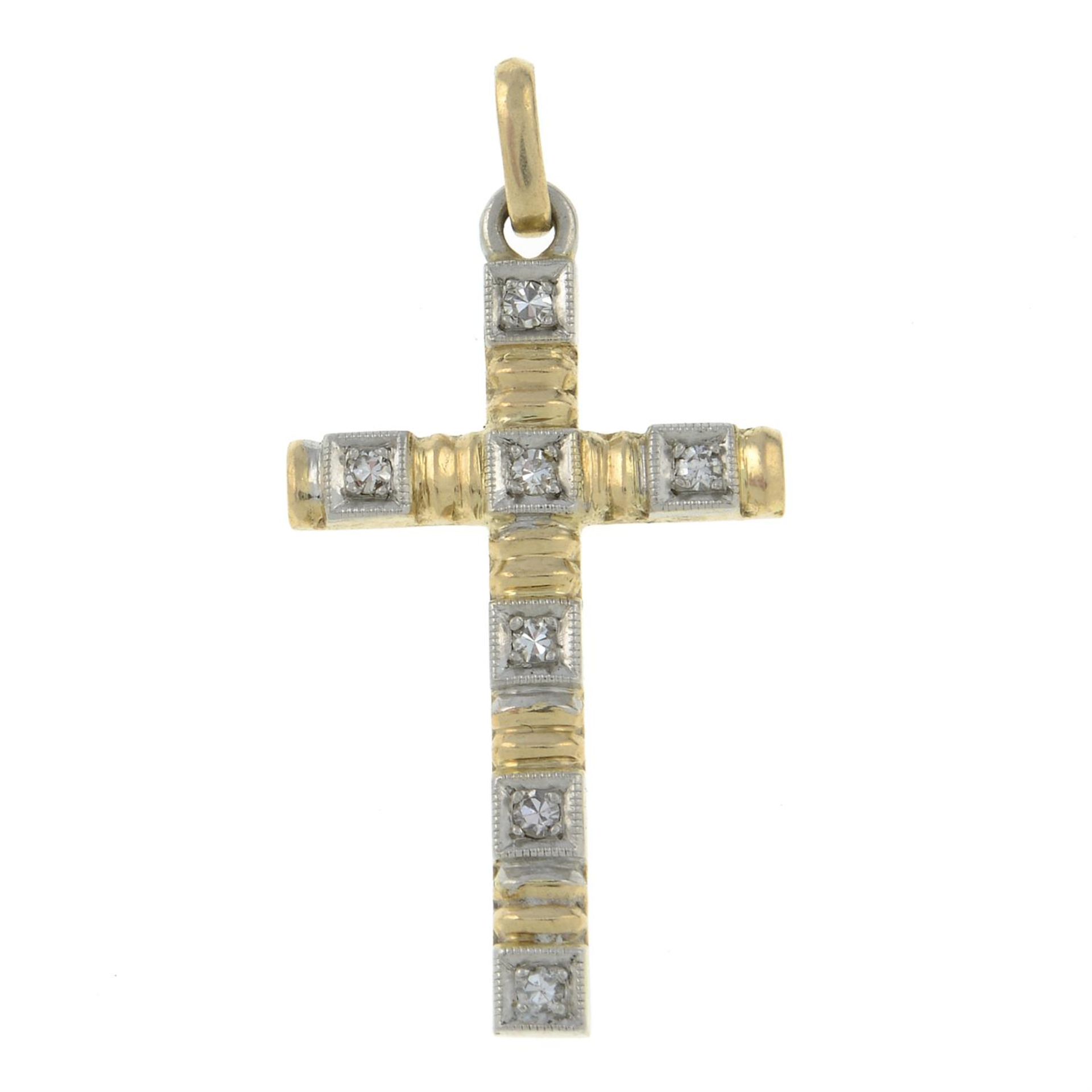 A mid 20th century 14ct diamond cross pendant.