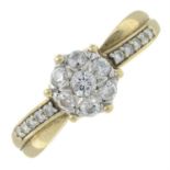 (26585) A 9ct gold brilliant-cut diamond cluster ring.