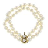 A cultured pearl two-row bracelet, with 9ct gold clasp.