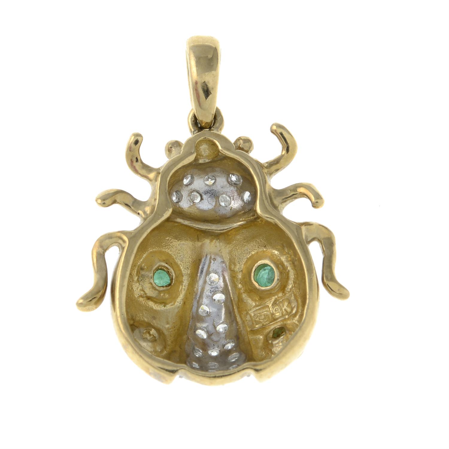 A 9ct gold emerald and brilliant-cut diamond ladybird pendant. - Image 2 of 2