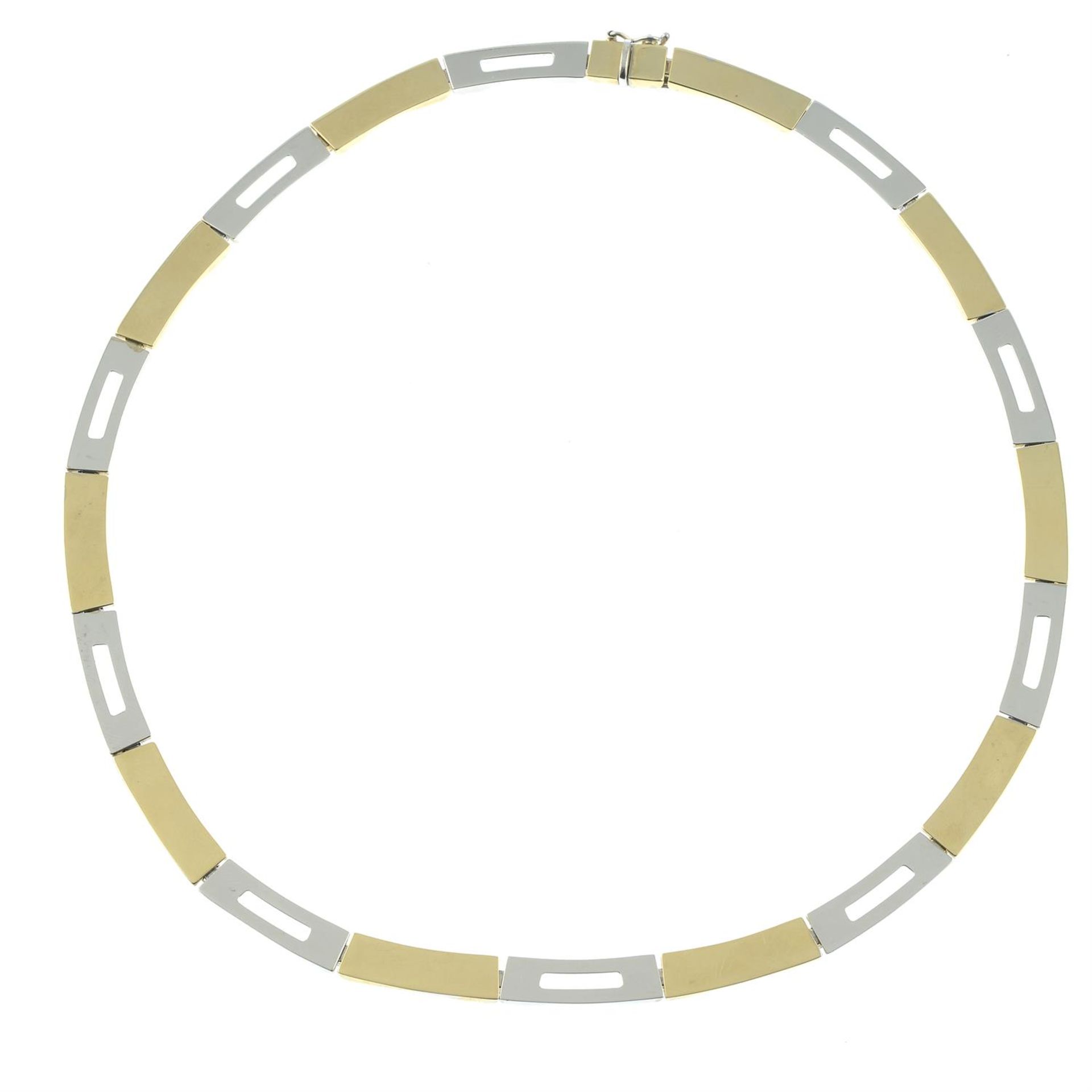 A 9ct bi-colour gold flat-link necklace. - Image 2 of 2