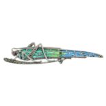 A plique-a-jour marcasite and ruby brooch of a grasshopper.