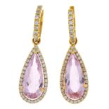 A pair of 18ct gold morganite and diamond earrings.