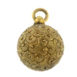 A late 19th century 18ct gold engraved sphere pendant.