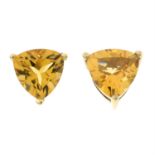 A pair of citrine stud earrings.