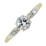 (26522) An old-cut diamond ring, with pave-set diamond sides.