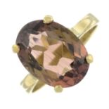 A pink tourmaline single-stone ring.