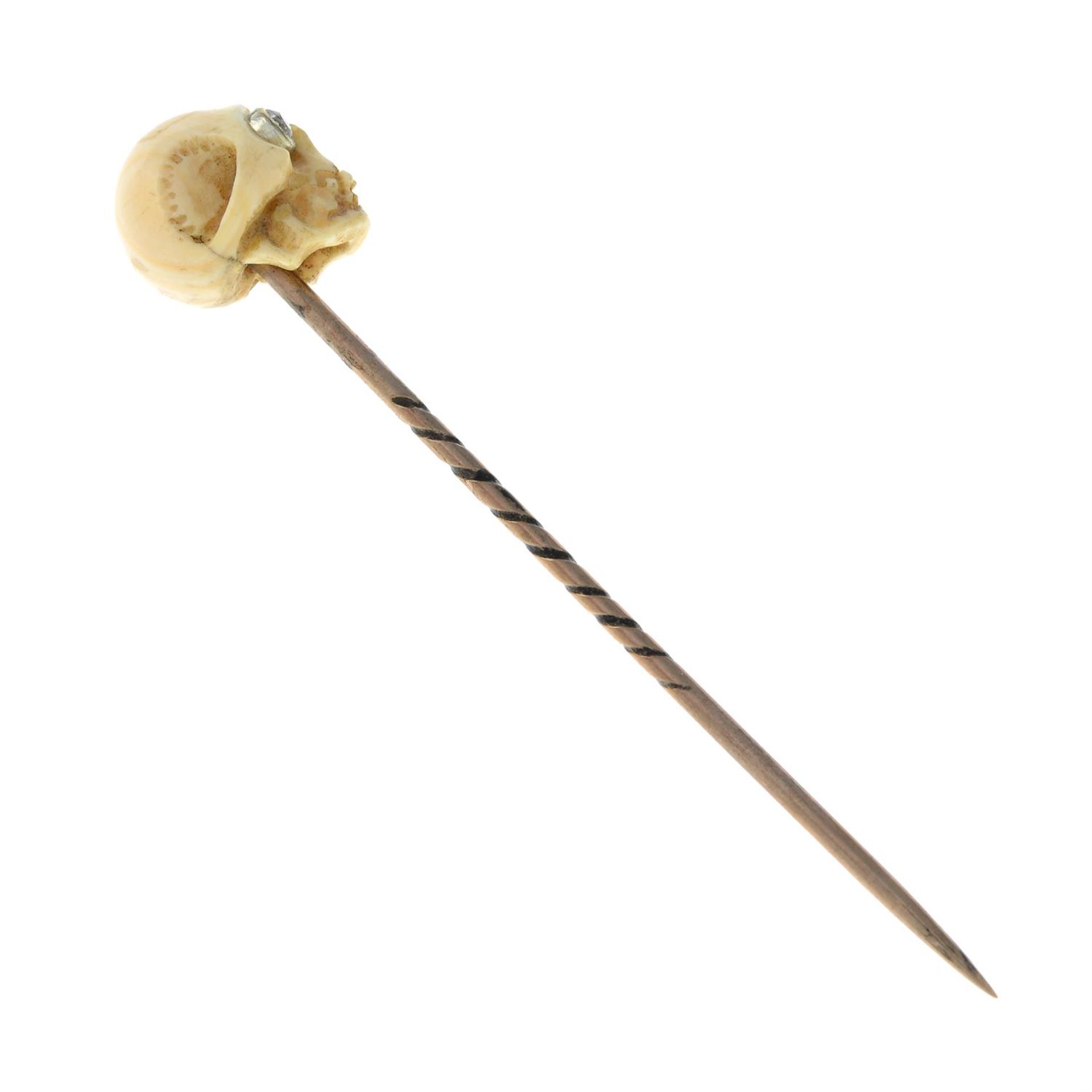 A coral and diamond skull stickpin. - Image 2 of 2