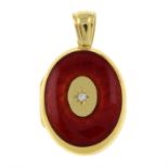 An 18ct gold enamel and diamond locket pendant.