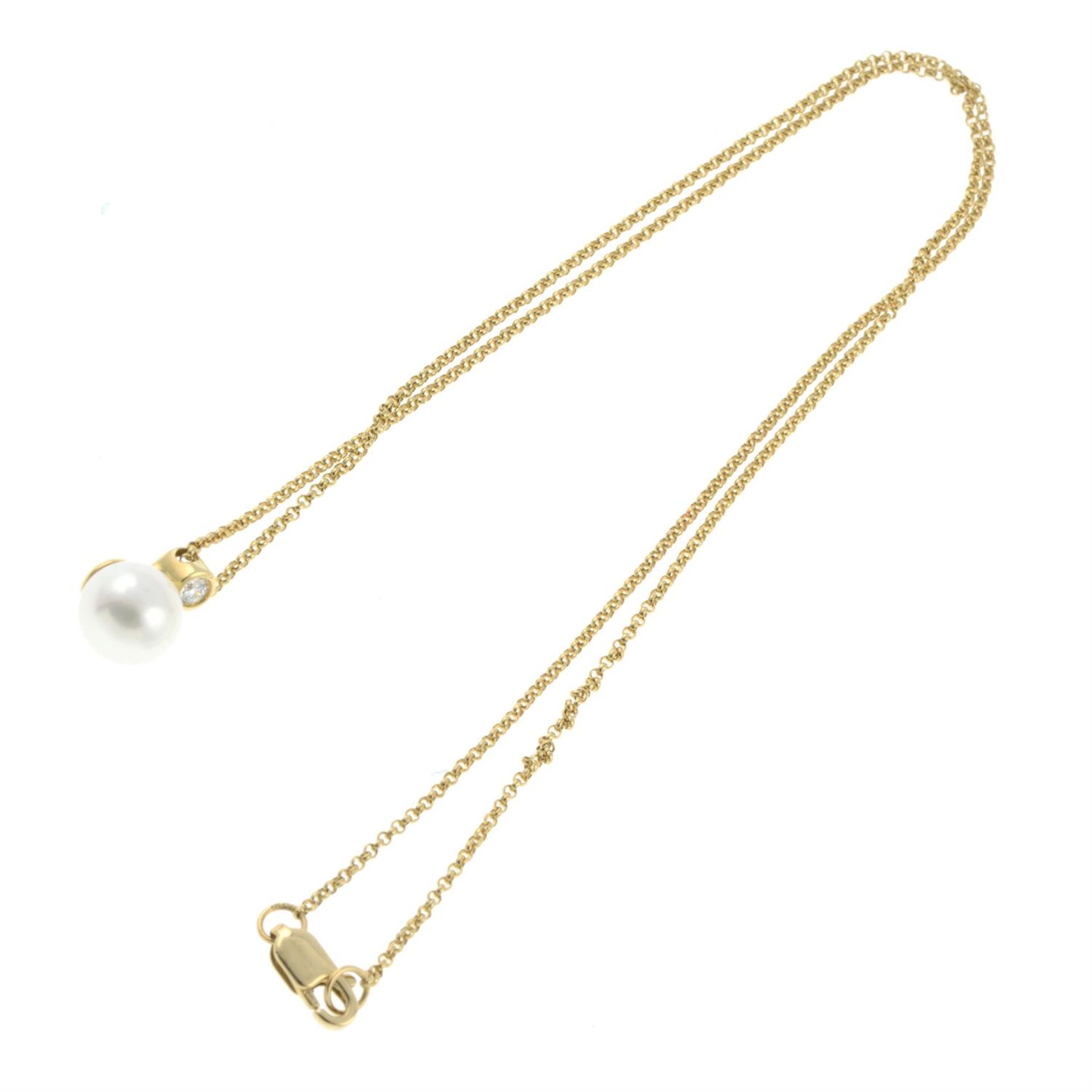 An 18ct gold cultured pearl and diamond pendant, with chain. - Image 2 of 2