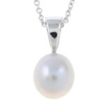 A 9ct gold cultured pearl pendant, with chain.