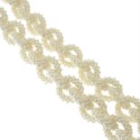 A cultured pearl beaded chain-link necklace.