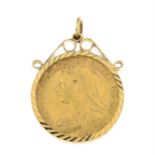 A 9ct gold sovereign pendant.