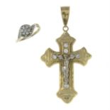(26752) A 9ct gold cubic zirconia cross pendant, with a diamond cluster ring.