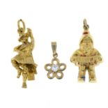 Four 9ct gold pendants together with two further gem-set pendants.