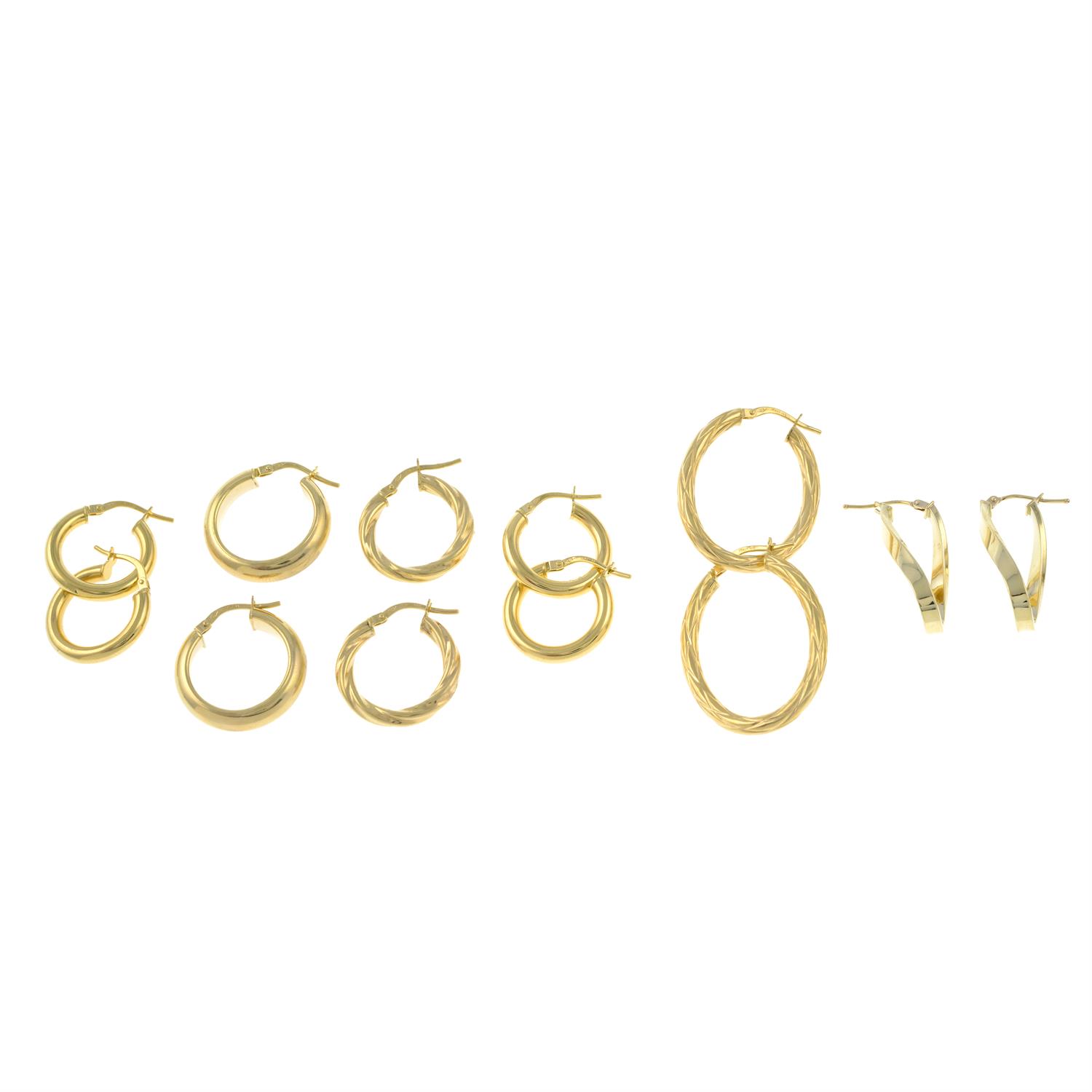 Six pairs of 9ct gold hoop earrings. - Image 2 of 2