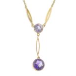 An early 20th century 15ct gold amethyst negligee pendant necklace.