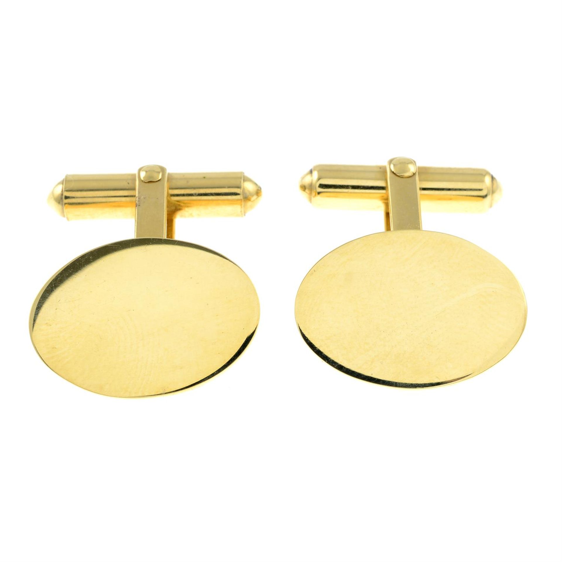 A pair of 18ct gold hinged cufflinks.