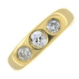 An 18ct gold diamond three-stone ring.