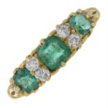 An 18ct gold emerald and old-cut diamond ring.