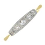 An early 20th century 18ct gold and platinum single-cut diamond five-stone ring.