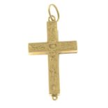 An early 20th century 14ct gold engraved cross pendant.